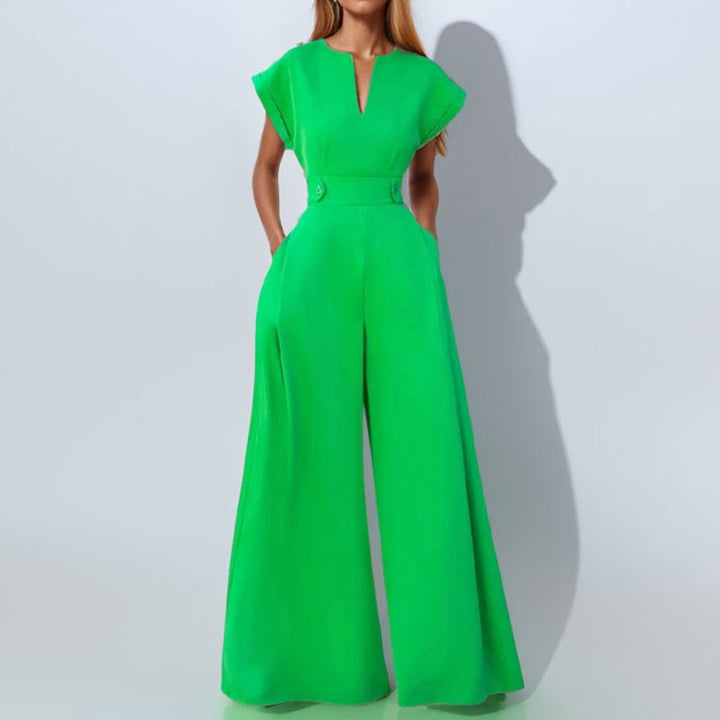 Damen eleganter Jumpsuit mit weitem Bein und praktischen Taschen Aliams