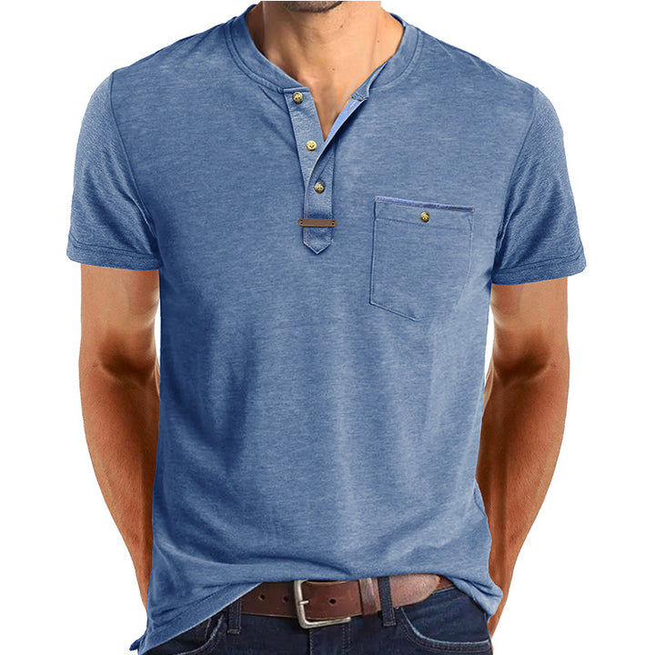 Herren Kurzarm-Henley T-Shirt mit modischen Akzenten Aliams