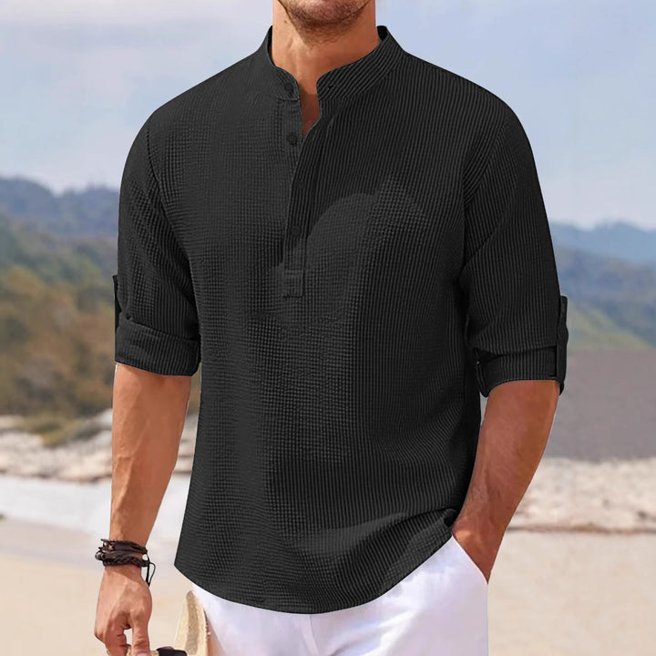 Herren Kurzarm-Henley-Shirt mit strukturiertem Gewebe Aliams