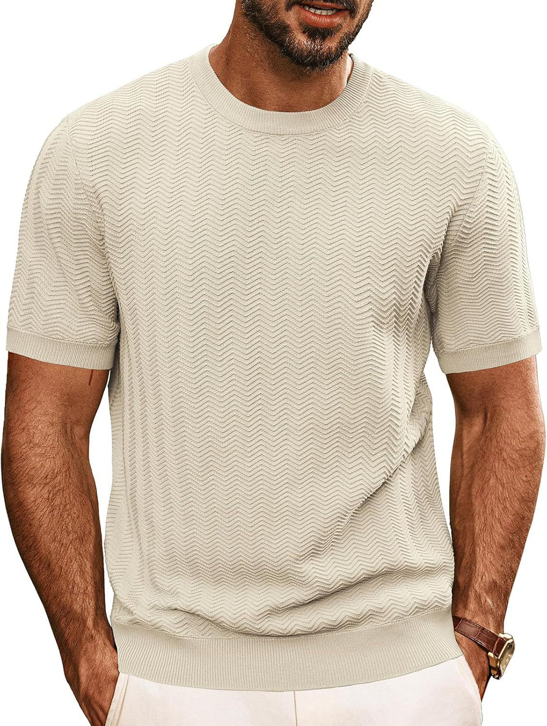 Herren strukturiertes Rundhals T-Shirt Aliams