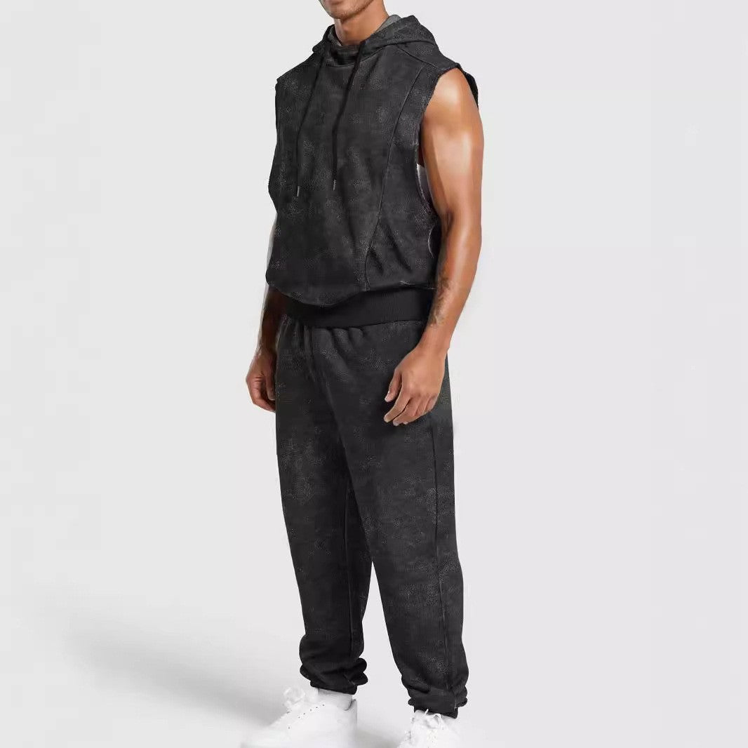 Herren sportliches Kapuzenshirt mit ärmellosem Design und lässigen Jogginghosen Aliams