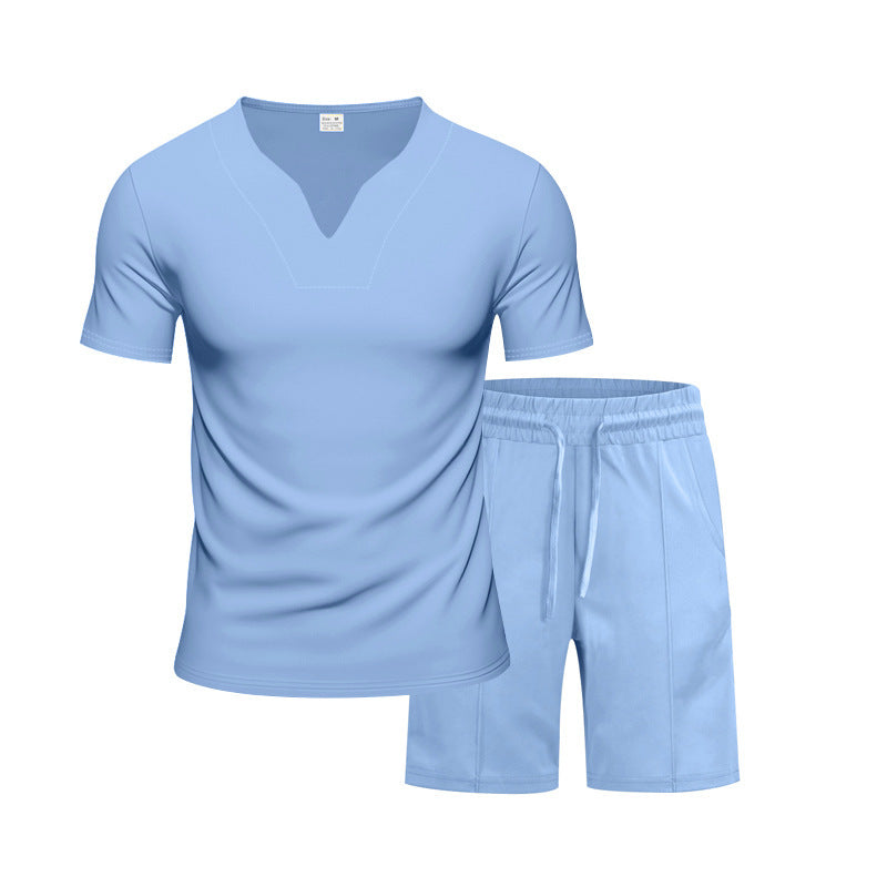 Herren Sportliches Freizeit-Set mit atmungsaktivem V-Ausschnitt T-Shirt und elastischen Shorts Aliams