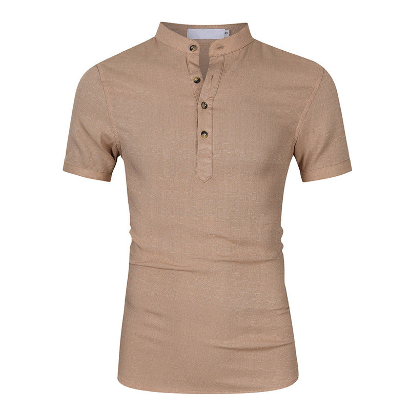 Herren Kurzarm-Henley-Shirt mit moderner Knopfleiste und Stehkragen Aliams