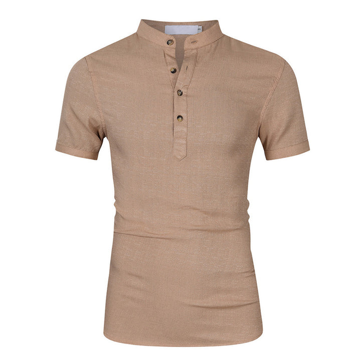 Herren Kurzarm-Henley-Shirt mit moderner Knopfleiste und Stehkragen Aliams