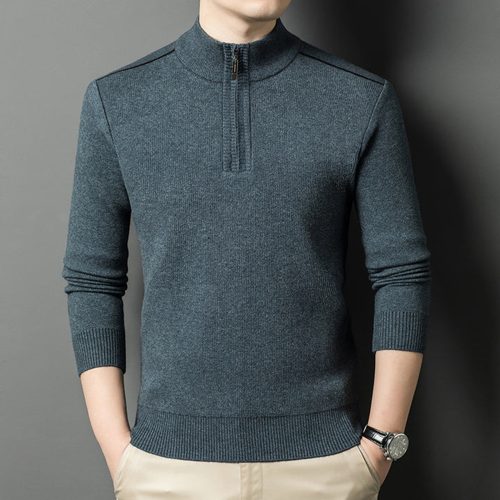 Herren eleganter Stehkragenpullover mit halbem Reißverschluss Aliams