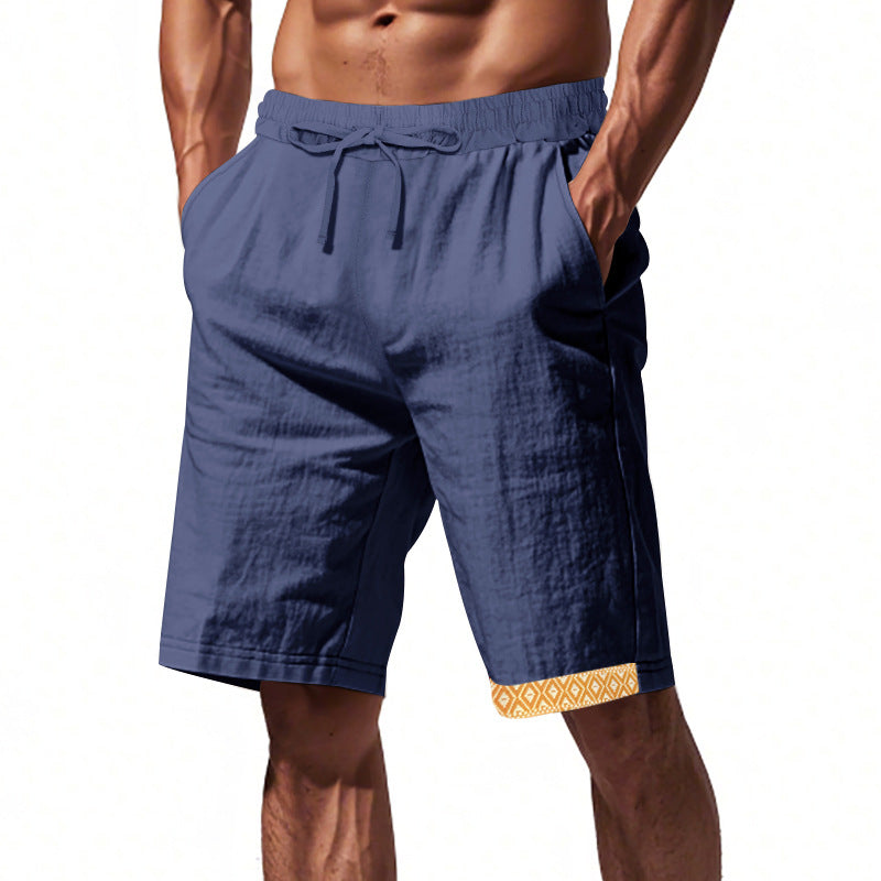 Herren lässige Strandshorts aus atmungsaktivem Leinenmix mit elastischem Bund und seitlichen Taschen Aliams