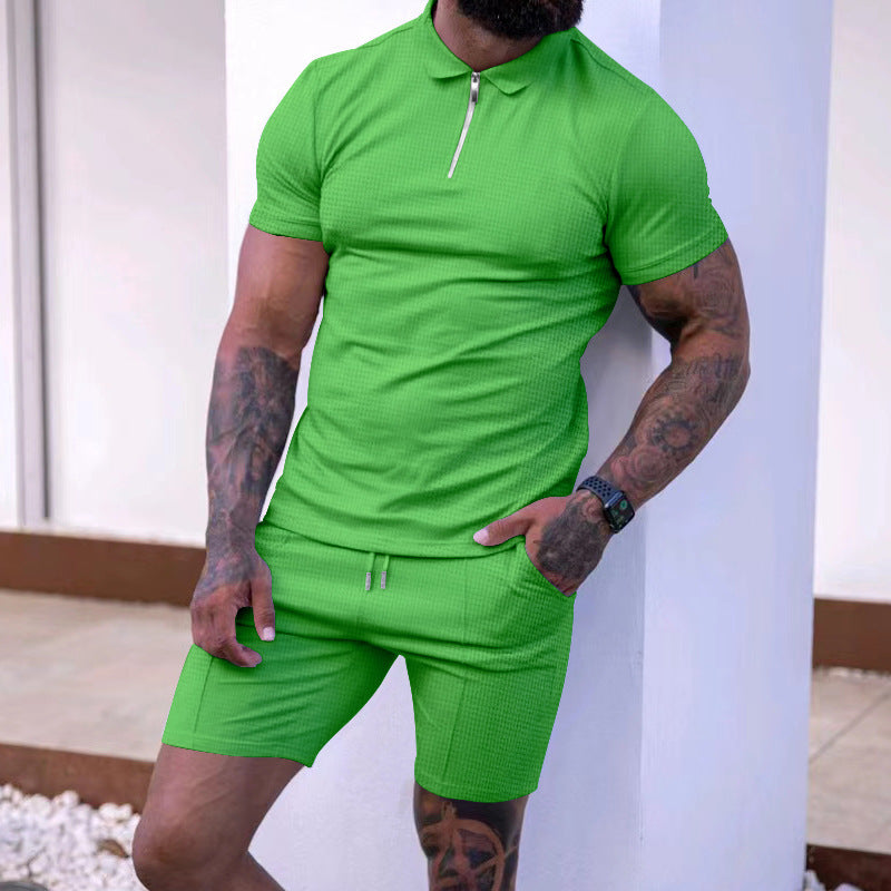 Herren sportliches Poloshirt mit Reißverschluss und passenden Shorts Aliams