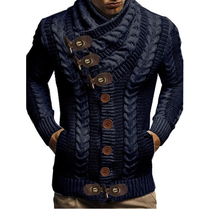 Herren Grobstrickjacke mit kreativem Schalkragen und Knopfdetails Aliams