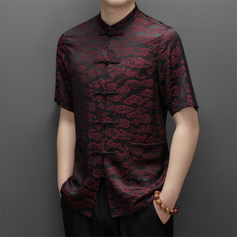 Herren Kurzarmhemd im asiatischen Stil mit traditionellem Muster Aliams