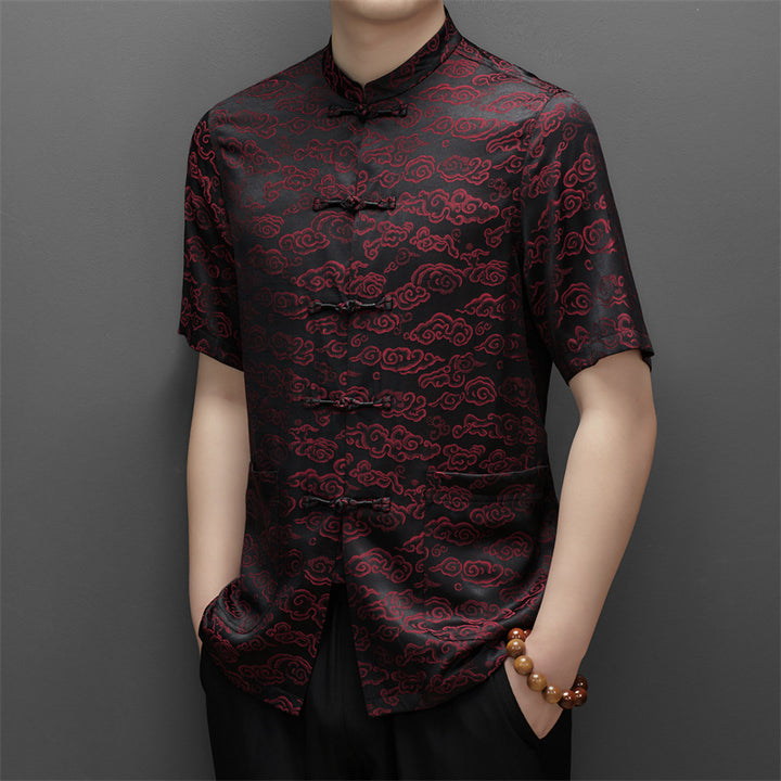 Herren Kurzarmhemd im asiatischen Stil mit traditionellem Muster Aliams