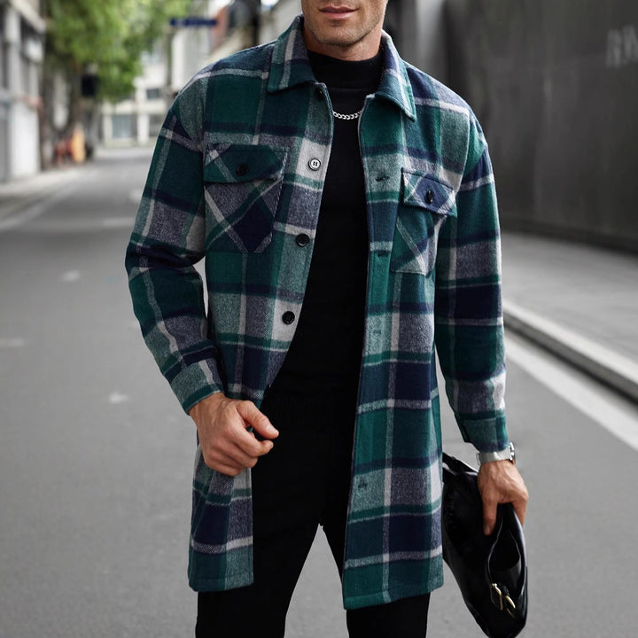 Herren karierte Flanelljacke mit knöpfbaren Taschen und modernem Schnitt Aliams