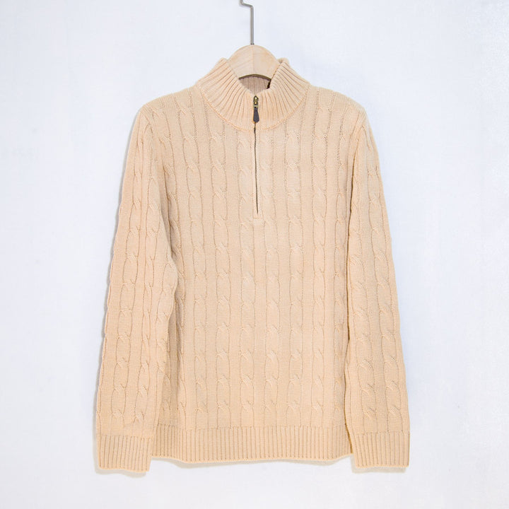 Herren eleganter Strickpullover mit halbem Reißverschluss und Zopfstrickmuster Aliams