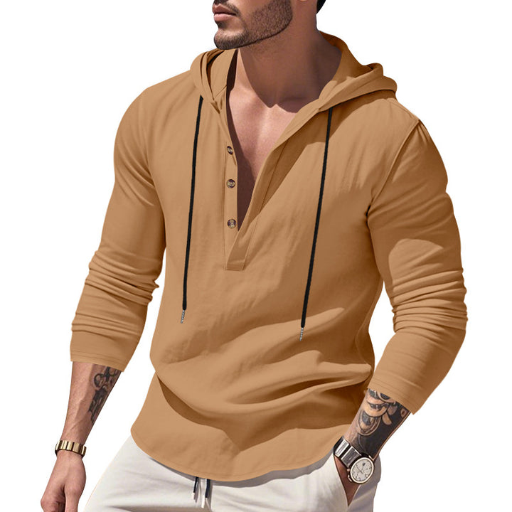 Herren vielseitiger Kapuzenpullover mit Knopfleiste und atmungsaktiver Baumwolle Aliams