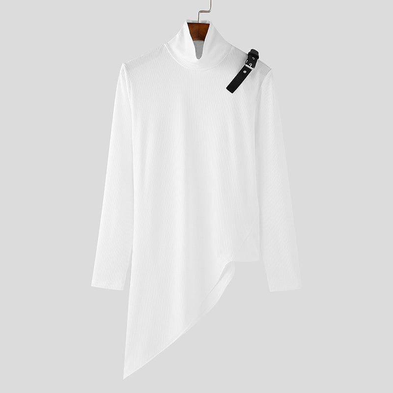 Damen asymmetrisches Longsleeve mit Stehkragen und modernem Riemen Aliams