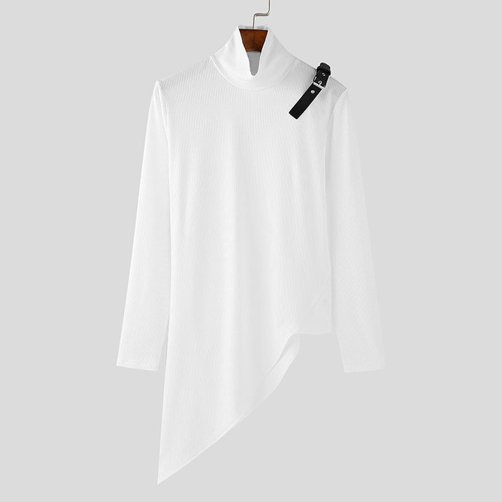 Damen asymmetrisches Longsleeve mit Stehkragen und modernem Riemen Aliams