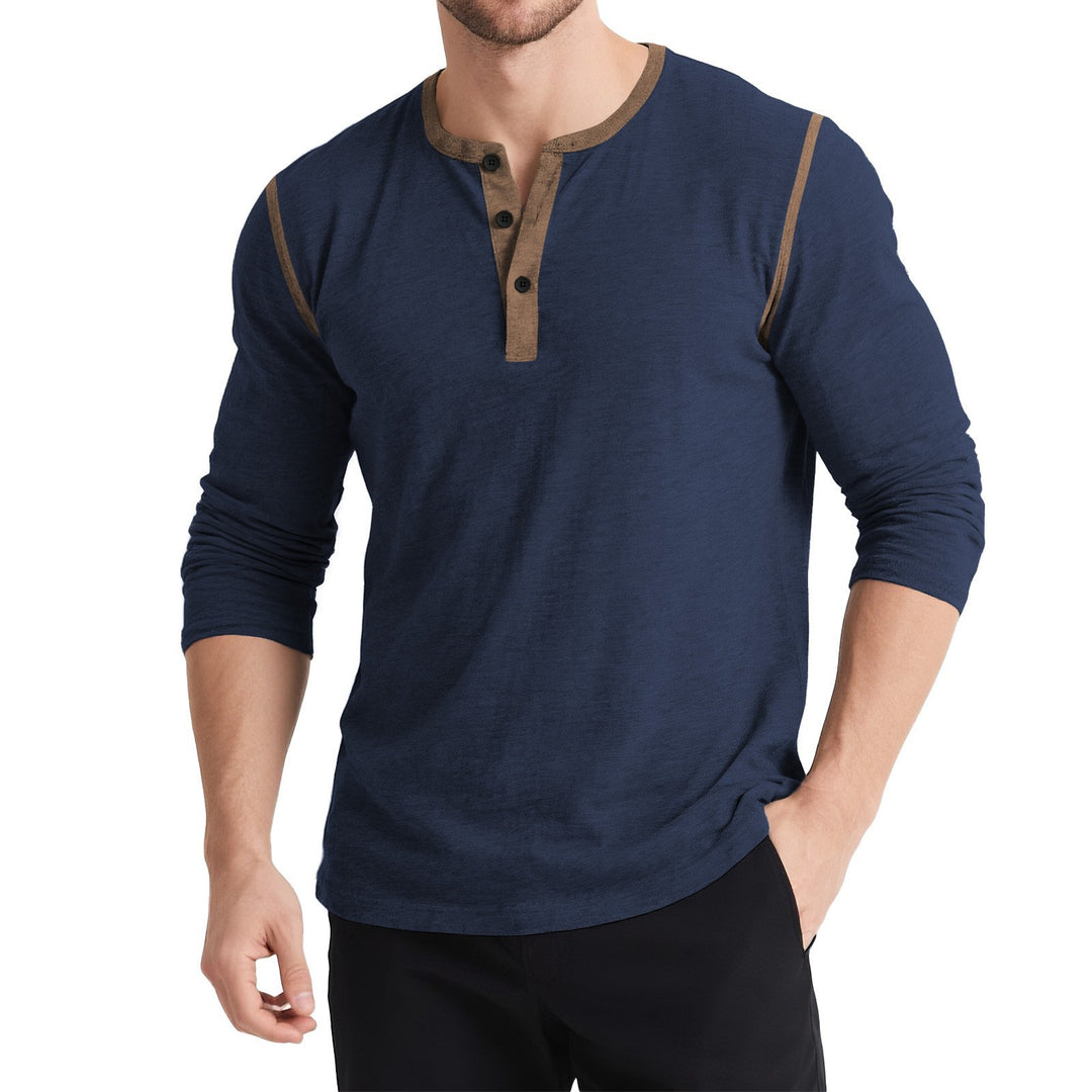 Herren sportliches Longsleeve Oberteil mit Knopfleiste Aliams