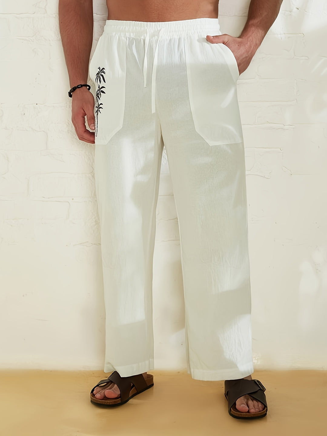 Herren entspannte Strandhose mit Palmendruck Aliams