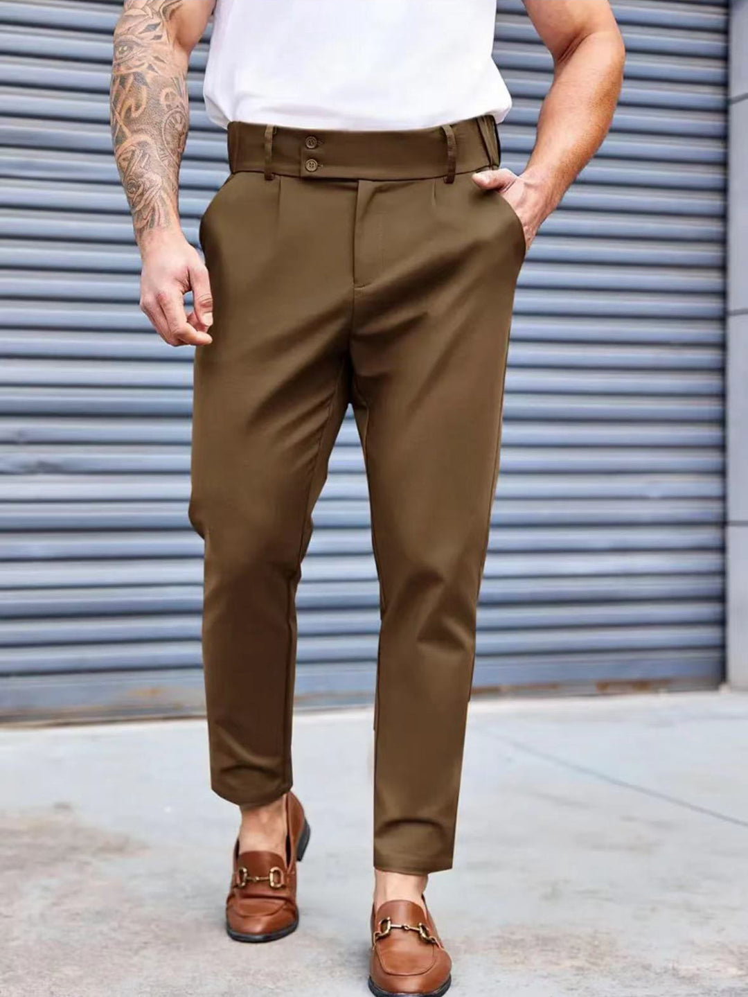 Herren Elegante Chinohose mit elastischem Bund und klassischem Schnitt Aliams