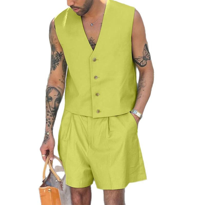 Damen elegantes ärmelloses Blazerset mit Shorts Aliams