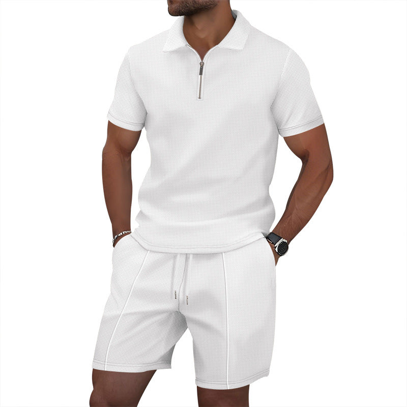 Herren sportliches Kurzarm-Poloshirt und Shorts-Set mit Reißverschluss Aliams