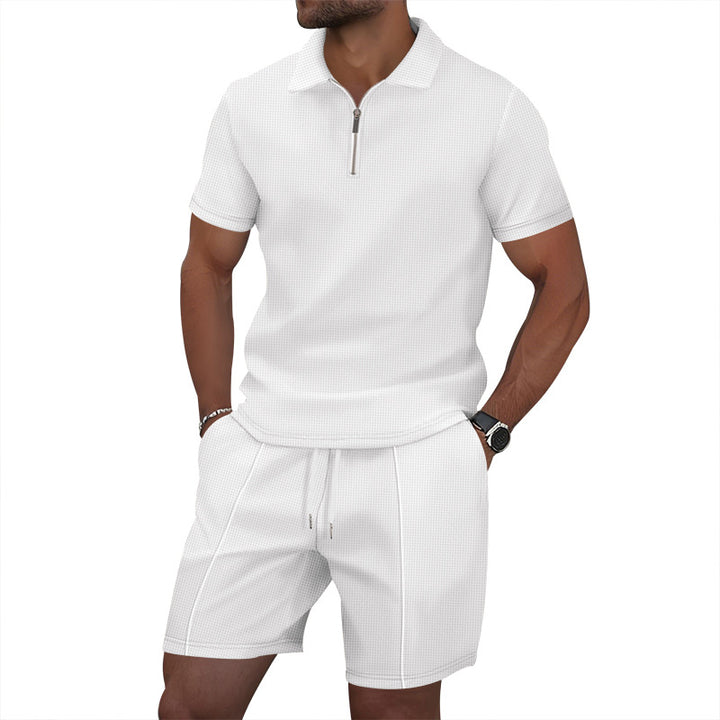 Herren sportliches Kurzarm-Poloshirt und Shorts-Set mit Reißverschluss Aliams