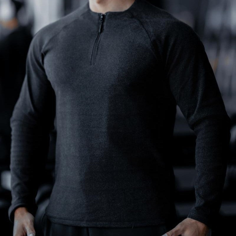 Herren Langarm Workout Shirt mit innovativem Reißverschluss Aliams