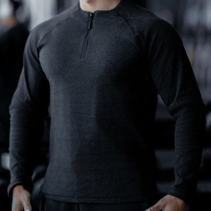 Herren Langarm Workout Shirt mit innovativem Reißverschluss Aliams