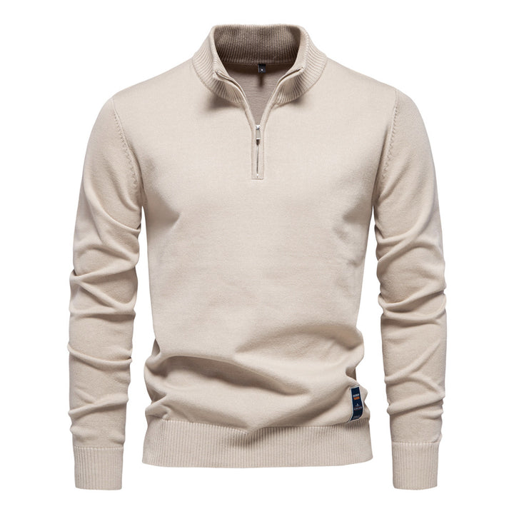 Herren Pullover mit kurzem Reißverschluss und modischem Stehkragen Aliams