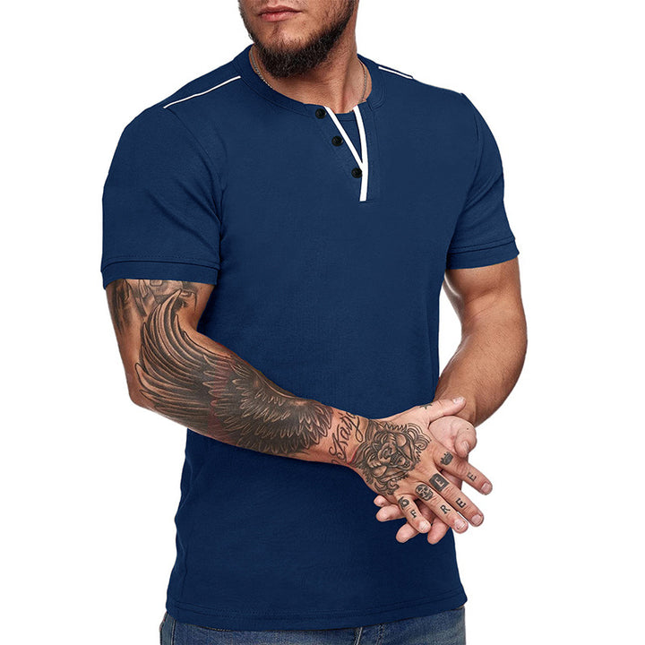 Herren Kurzarm Hemd mit modischem Henley-Ausschnitt und strukturiertem Design Aliams