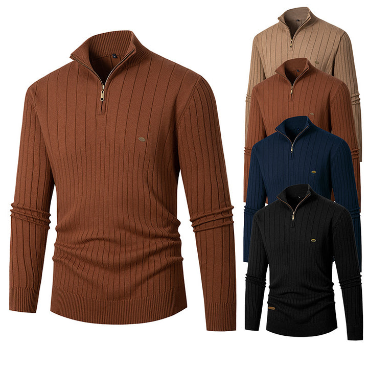 Herren Pullover mit modernem Reißverschluss und Rippenstruktur Aliams