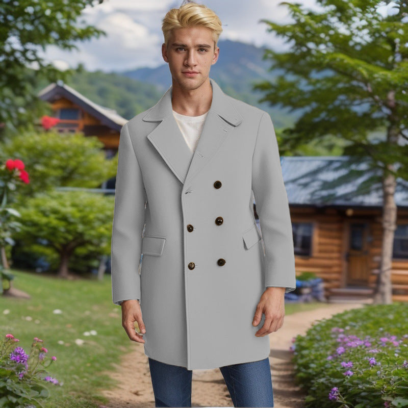 Herren eleganter Doppelreiher-Mantel aus weichem Material Aliams