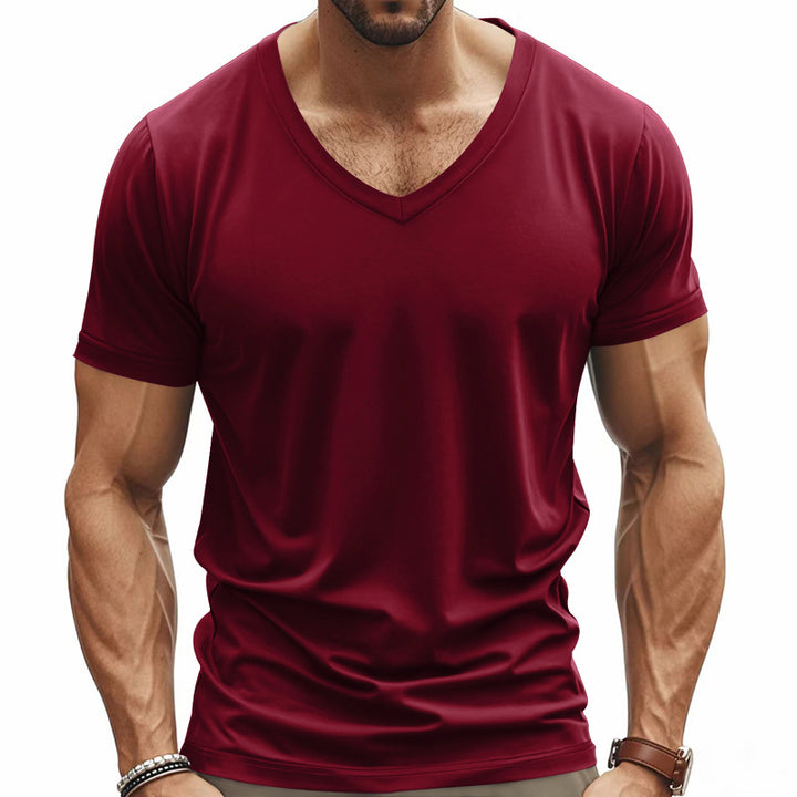 Herren V-Ausschnitt T-Shirt aus atmungsaktivem Baumwollmix mit modernem Schnitt Aliams
