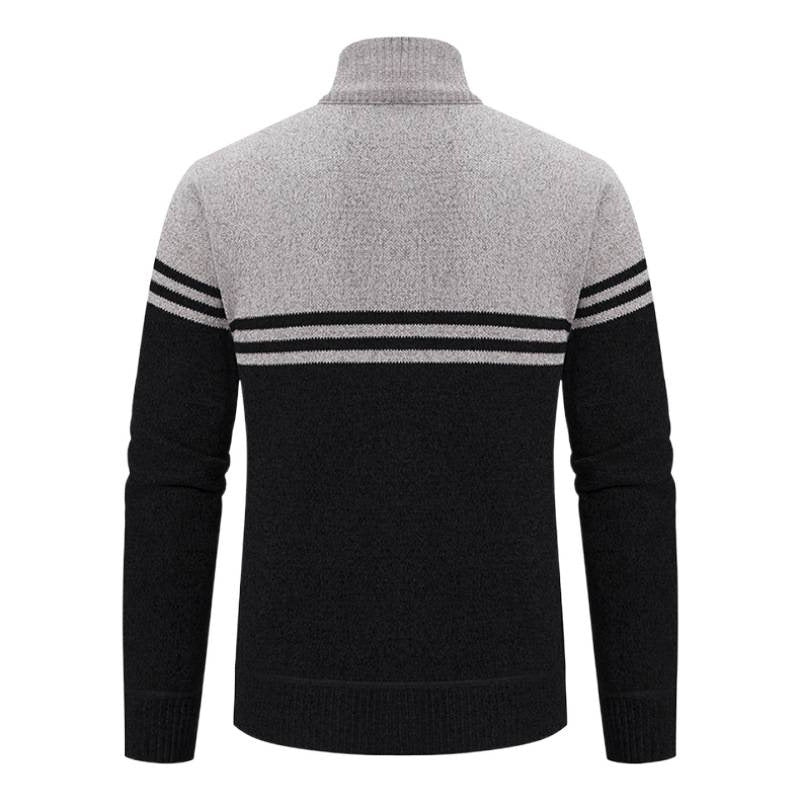 Herren sportliche und modische Strickjacke mit Reißverschluss und kontrastierenden Streifen Aliams
