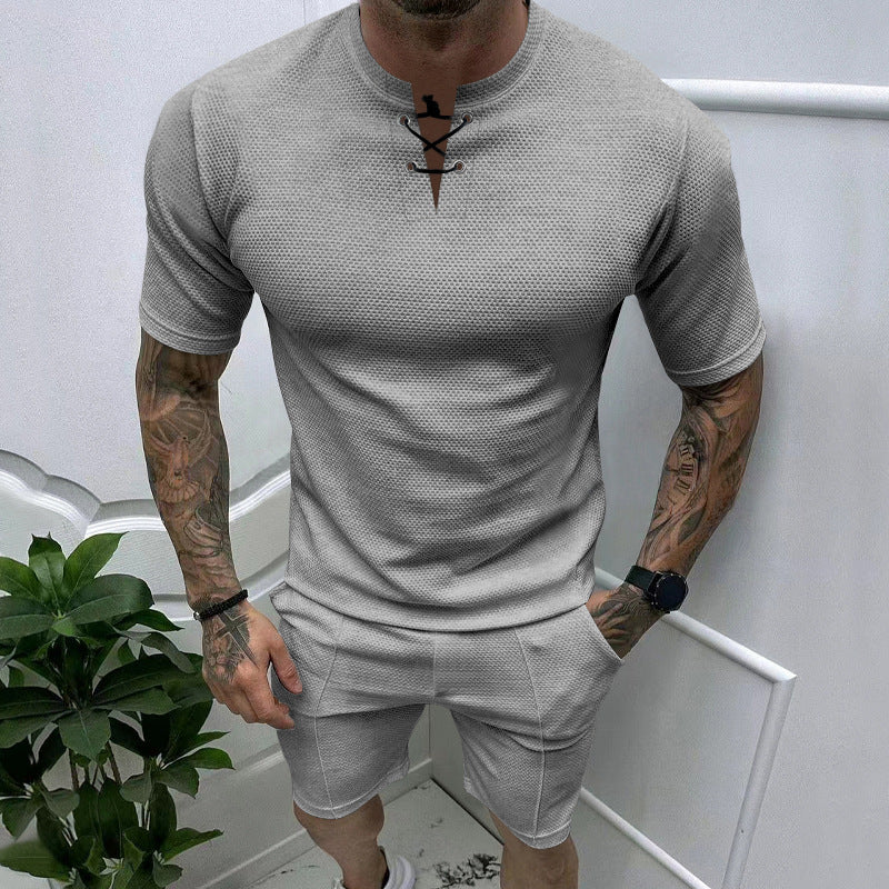 Herren sportliches Kurzarm-Henley-Set mit modernem Strukturdesign Aliams