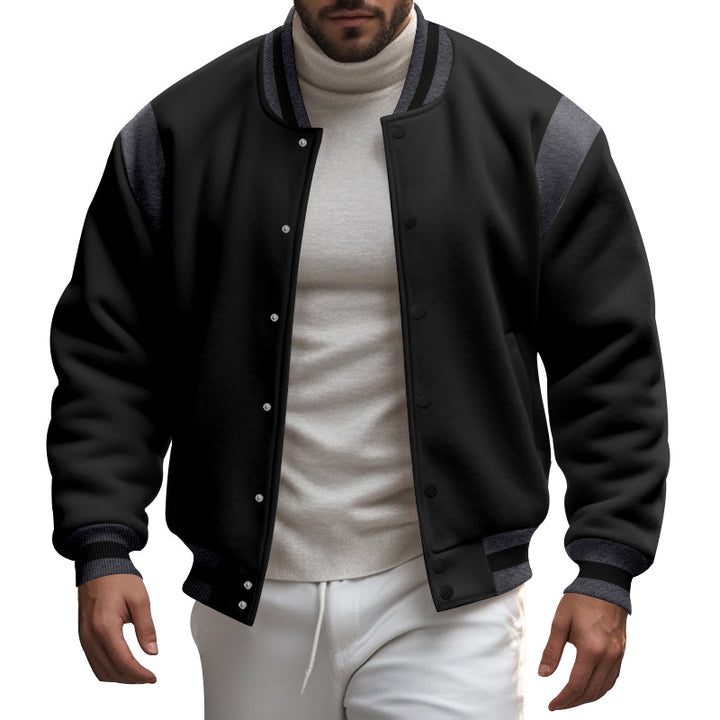 Herren lässige Collegejacke mit kontrastierenden Ärmeln und praktischen Druckknöpfen Aliams