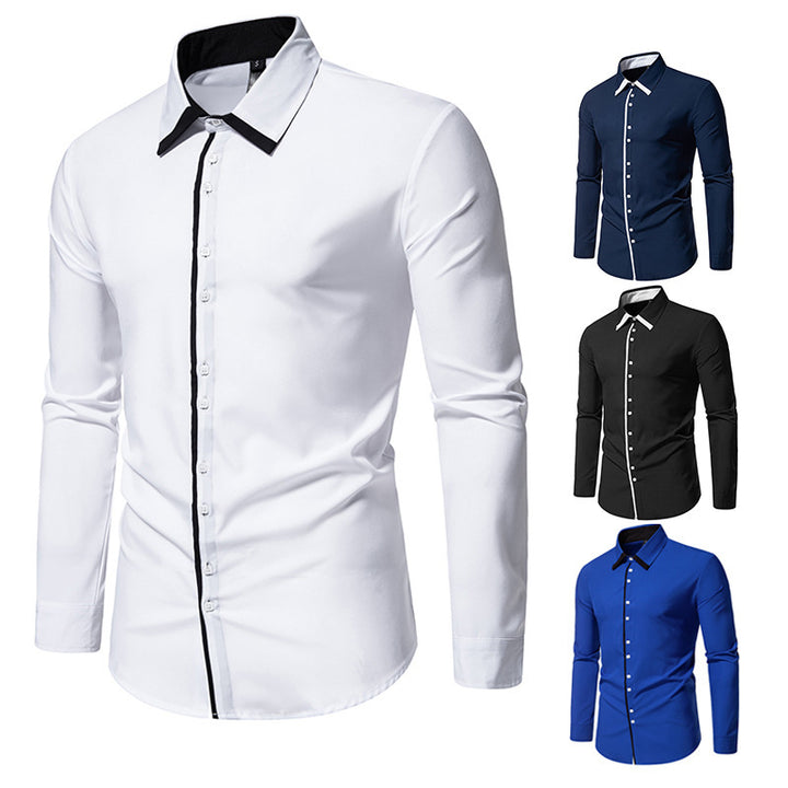 Herren elegantes Langarmhemd mit kontrastierendem Kragen und feinen Knopfdetails Aliams