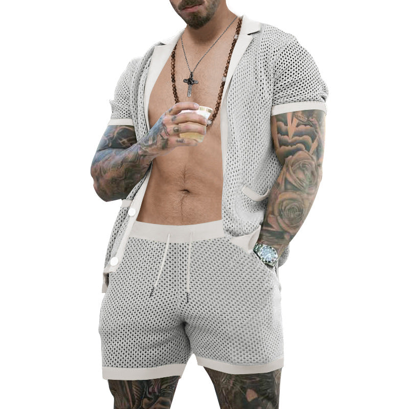 Herren luftiges Sommer-Set mit Netzdesign und elastischem Bund Aliams