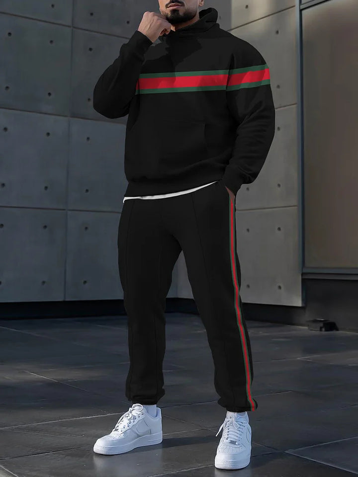 Herren sportliches Hoodie- und Jogginganzug-Set mit stylischem Streifenmuster Aliams