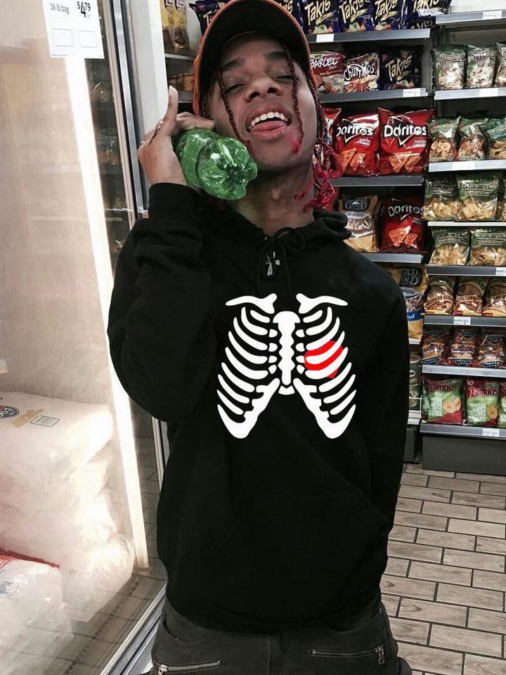 Herren Hoodie mit kreativem Skelett-Druck Aliams