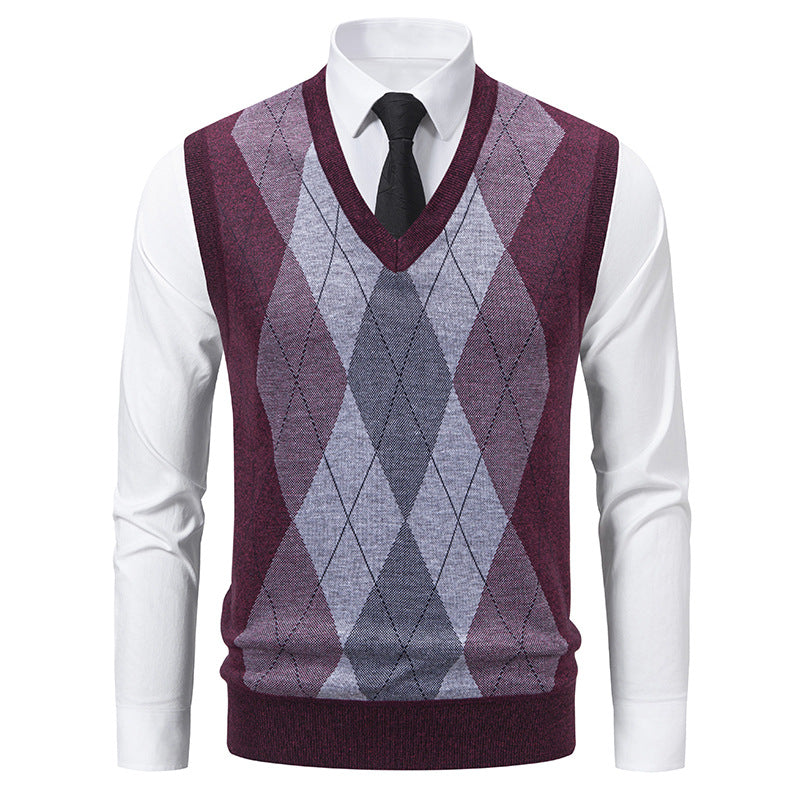 Herren V-Ausschnitt Strickpullover mit elegantem Rautenmuster Aliams