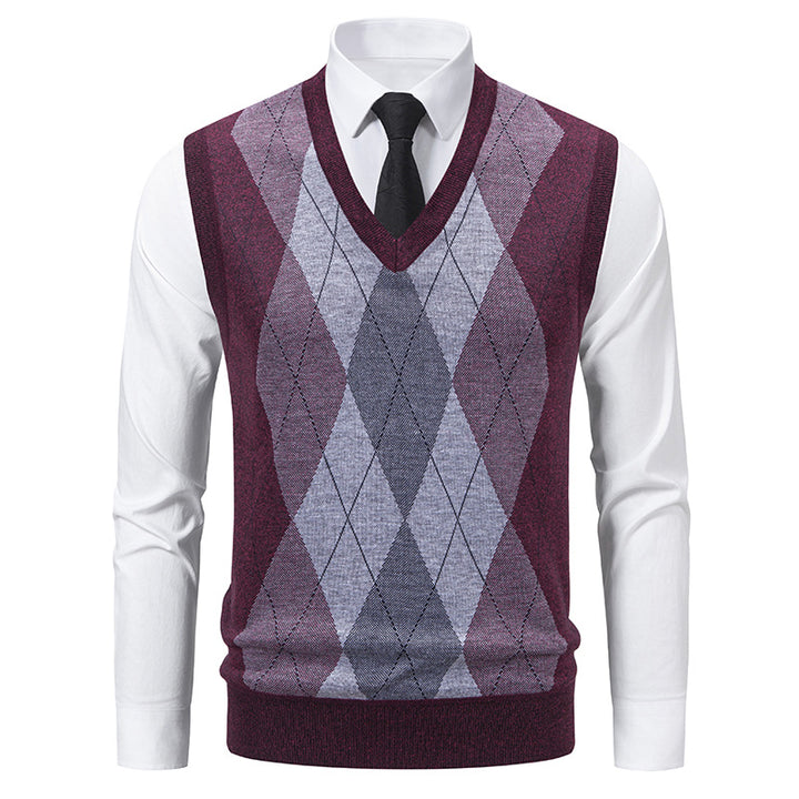 Herren V-Ausschnitt Strickpullover mit elegantem Rautenmuster Aliams