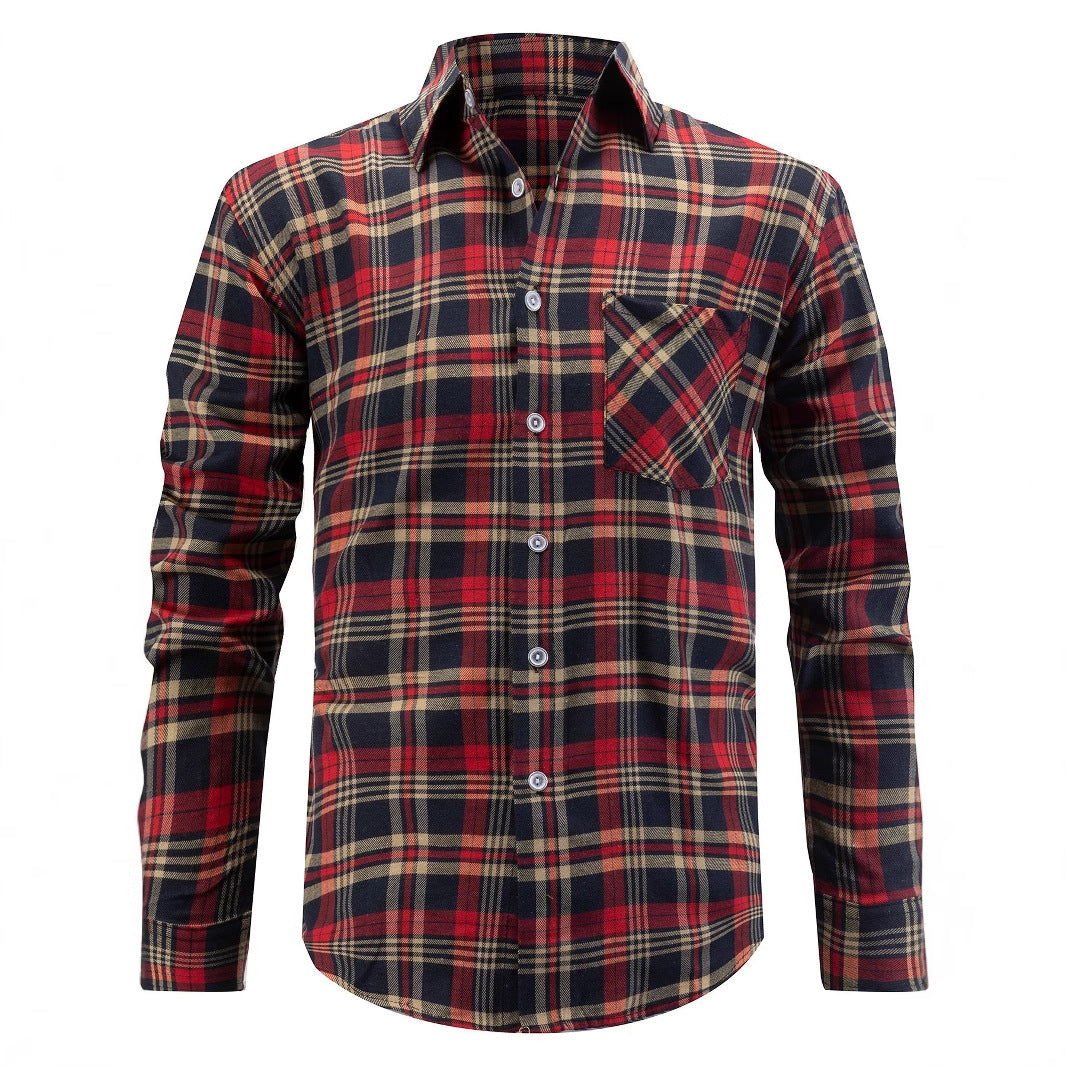 Herren karierter Langarmhemd mit Brusttasche aus weicher Baumwolle Aliams