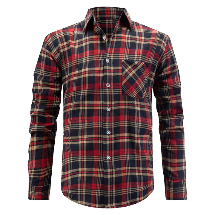 Herren karierter Langarmhemd mit Brusttasche aus weicher Baumwolle Aliams