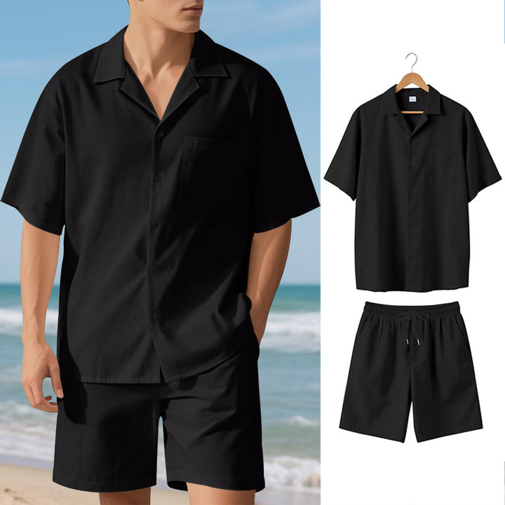 Herren elegantes Kurzarm-Urlaubs-Outfit bestehend aus Hemd und Shorts Aliams
