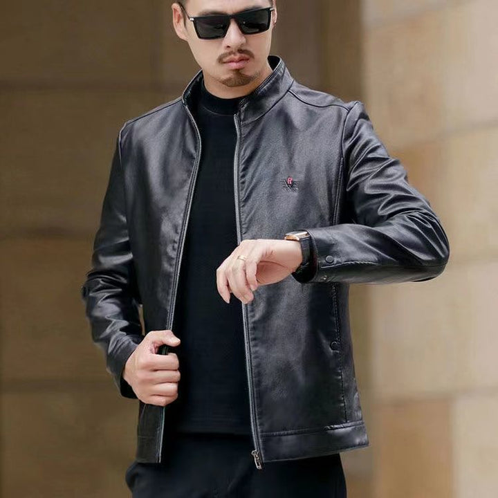 Herren elegante Kunstlederjacke mit wärmendem Kragen Aliams