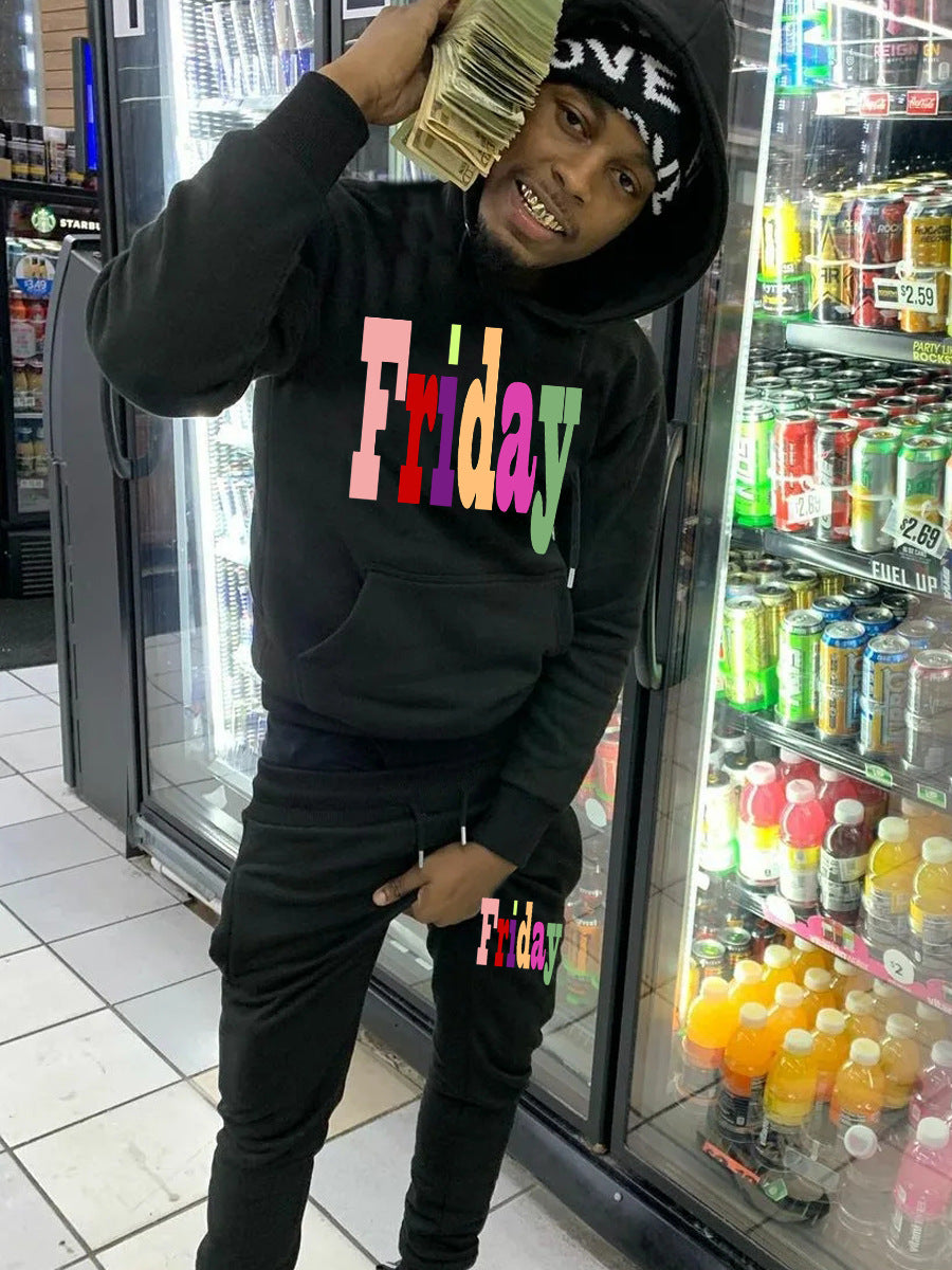 Herren Hoodie- und Jogginghose-Set mit kreativem Aufdruck Aliams