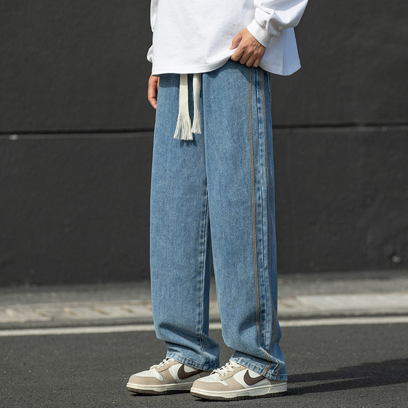 Herren weite Jeanshose mit kontrastierenden Nähten Aliams