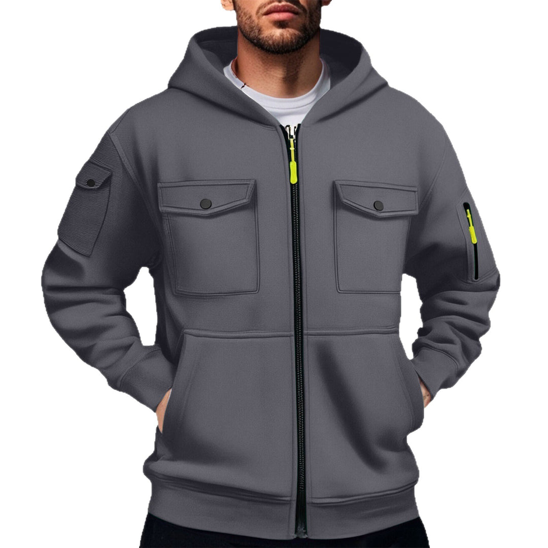 Herren praktische Kapuzenjacke mit vielseitigen Taschen Aliams