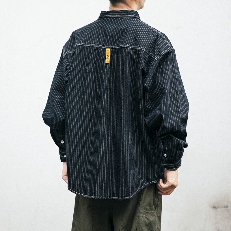 Herren Denim-Hemdjacke mit modernem Streifenmuster und praktischen Brusttaschen Aliams