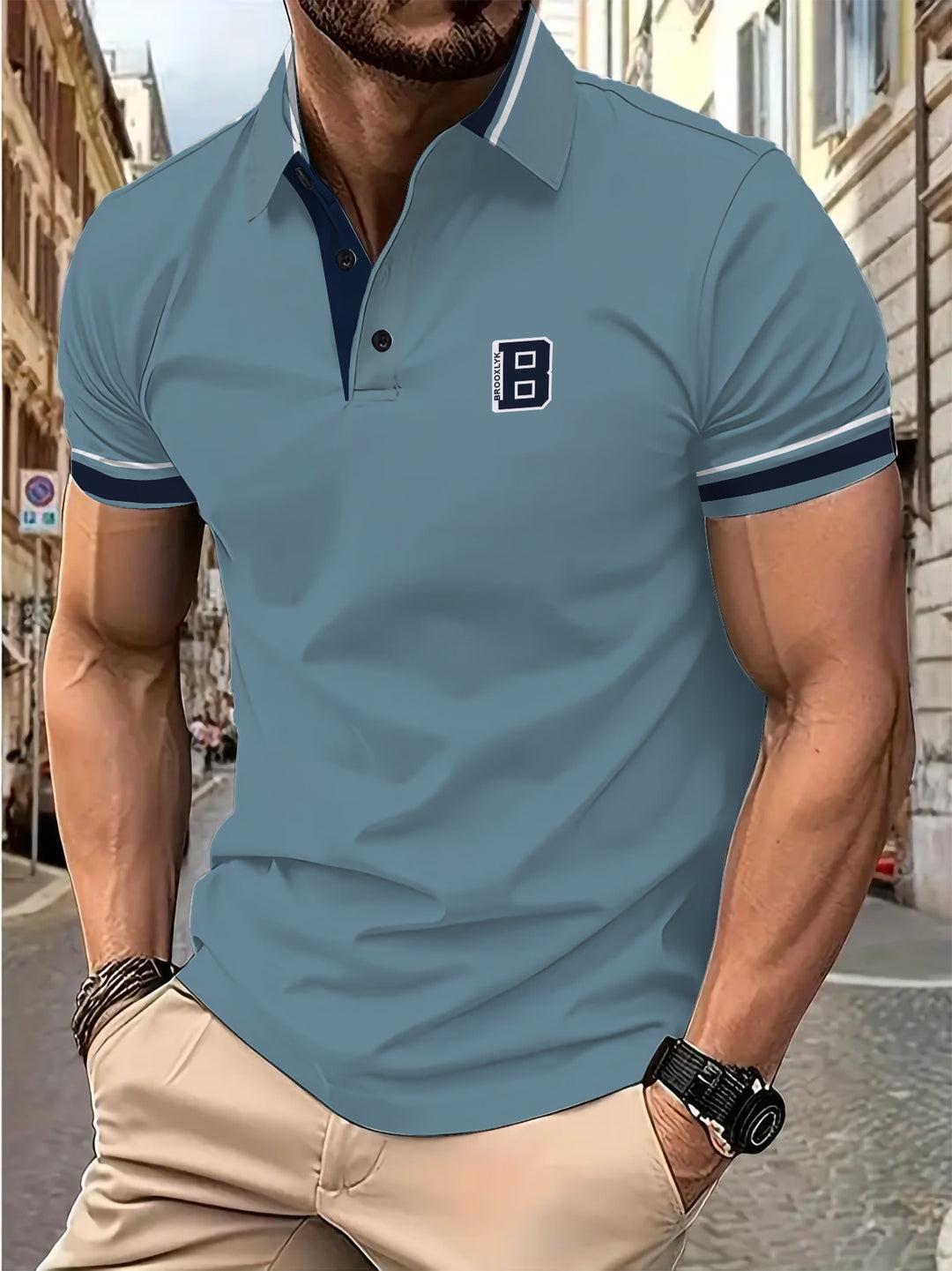 Herren Kurzarm Poloshirt mit modischen Kontrastdetails Aliams